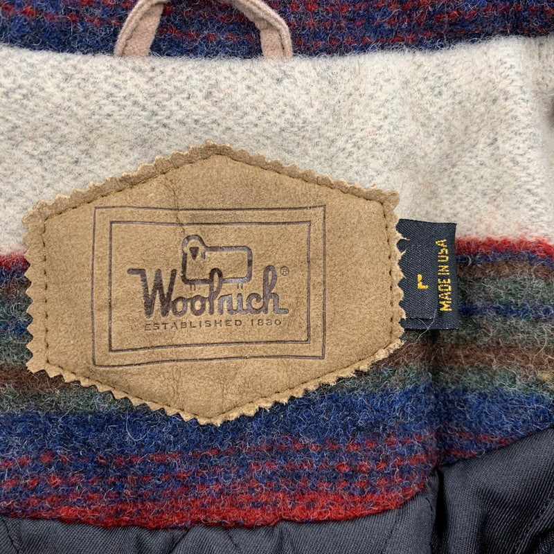 【中古品】【メンズ】 WOOLRICH ウールリッチ BORDER WOOL CHORE COAT ボーダー ウール チョア コート ジャケット USA製 146-260608-as-15-izu サイズ：L カラー：マルチカラー 万代Net店