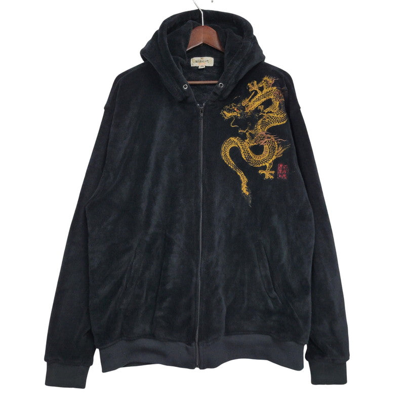 【中古品】【メンズ】 絡繰魂 カラクリダマシイ FLEECE ZIP UP HOODIE 231501-P フリース ジップアップ フーディ パーカー 龍刺繍 145-260614-as-12-izu サイズ：XXL カラー：ブラック 万代Net店
