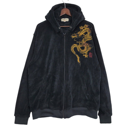 【中古品】【メンズ】 絡繰魂 カラクリダマシイ FLEECE ZIP UP HOODIE 231501-P フリース ジップアップ フーディ パーカー 龍刺繍 145-260614-as-12-izu サイズ：XXL カラー：ブラック 万代Net店