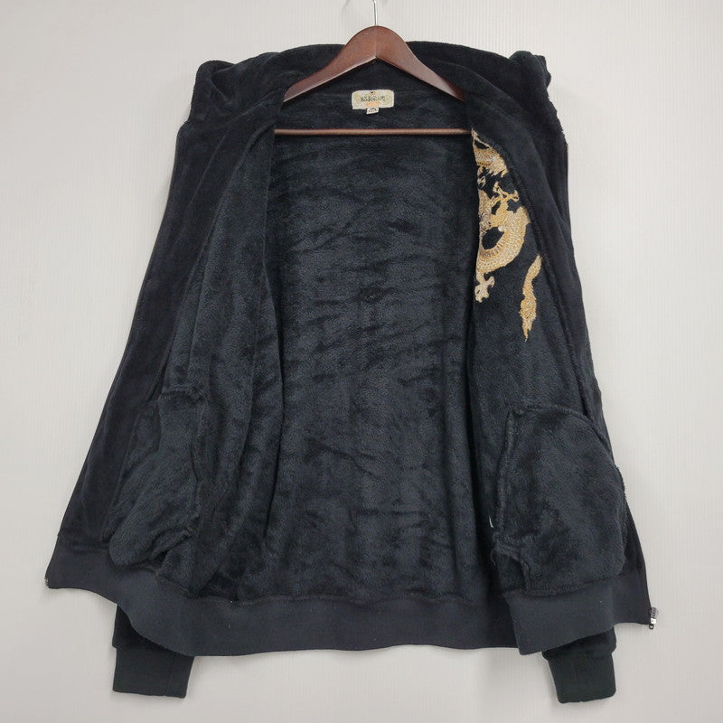 【中古品】【メンズ】 絡繰魂 カラクリダマシイ FLEECE ZIP UP HOODIE 231501-P フリース ジップアップ フーディ パーカー 龍刺繍 145-260614-as-12-izu サイズ：XXL カラー：ブラック 万代Net店