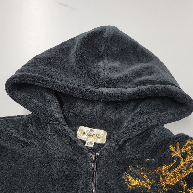 【中古品】【メンズ】 絡繰魂 カラクリダマシイ FLEECE ZIP UP HOODIE 231501-P フリース ジップアップ フーディ パーカー 龍刺繍 145-260614-as-12-izu サイズ：XXL カラー：ブラック 万代Net店