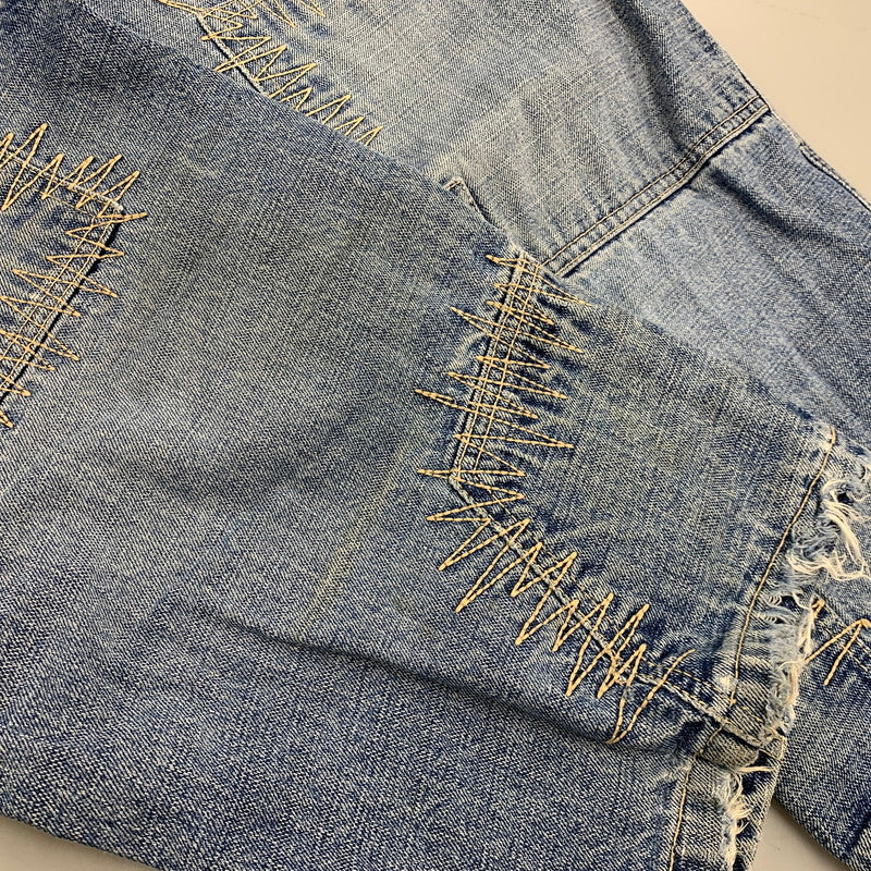 【中古品】【メンズ】 SOUTHPOLE サウスポール BUGGY DENIM PANTS バギーデニムパンツ 刺繍 ツギハギステッチ ジーンズ 157-260608-as-09-izu サイズ：33L カラー：ライトインディゴ 万代Net店