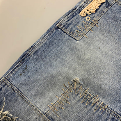 【中古品】【メンズ】 SOUTHPOLE サウスポール BUGGY DENIM PANTS バギーデニムパンツ 刺繍 ツギハギステッチ ジーンズ 157-260608-as-09-izu サイズ：33L カラー：ライトインディゴ 万代Net店
