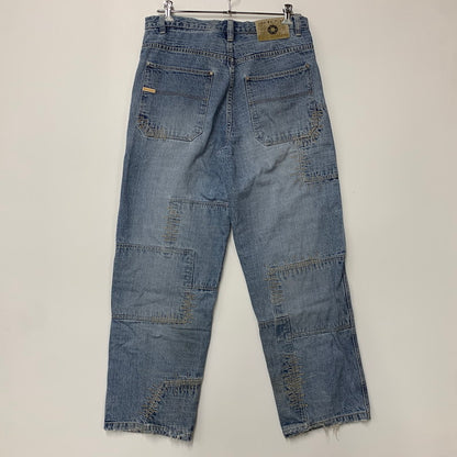 【中古品】【メンズ】 SOUTHPOLE サウスポール BUGGY DENIM PANTS バギーデニムパンツ 刺繍 ツギハギステッチ ジーンズ 157-260608-as-09-izu サイズ：33L カラー：ライトインディゴ 万代Net店