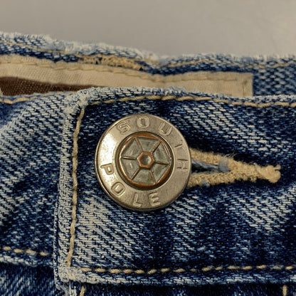 【中古品】【メンズ】 SOUTHPOLE サウスポール BUGGY DENIM PANTS バギーデニムパンツ 刺繍 ツギハギステッチ ジーンズ 157-260608-as-09-izu サイズ：33L カラー：ライトインディゴ 万代Net店