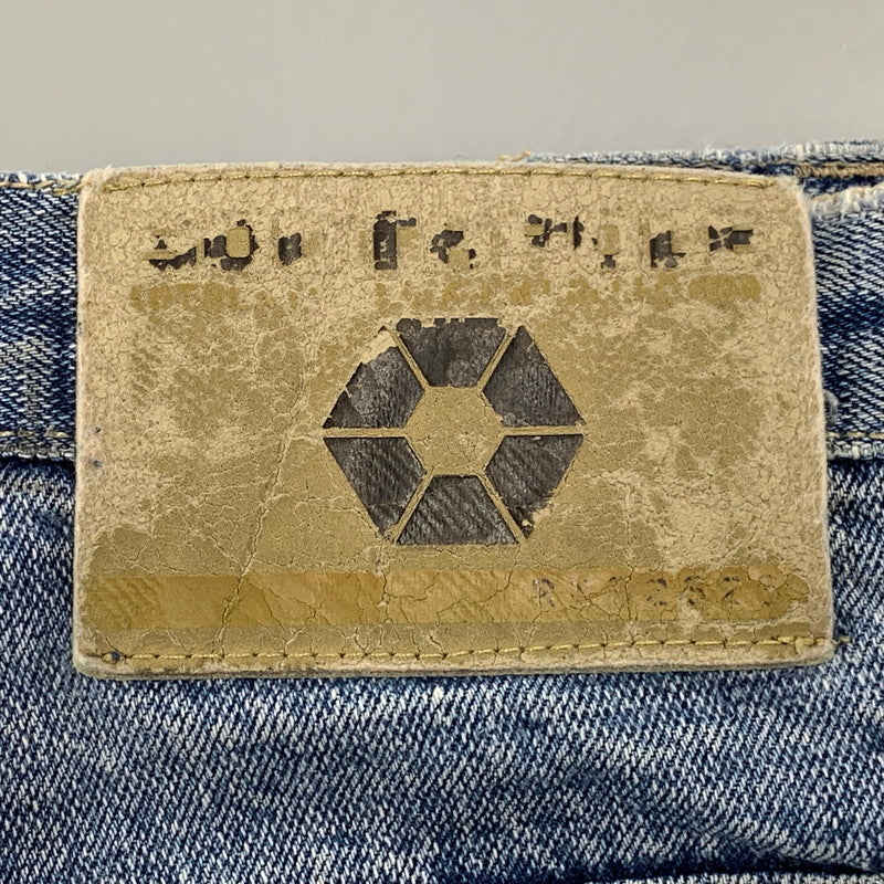 【中古品】【メンズ】 SOUTHPOLE サウスポール BUGGY DENIM PANTS バギーデニムパンツ 刺繍 ツギハギステッチ ジーンズ 157-260608-as-09-izu サイズ：33L カラー：ライトインディゴ 万代Net店