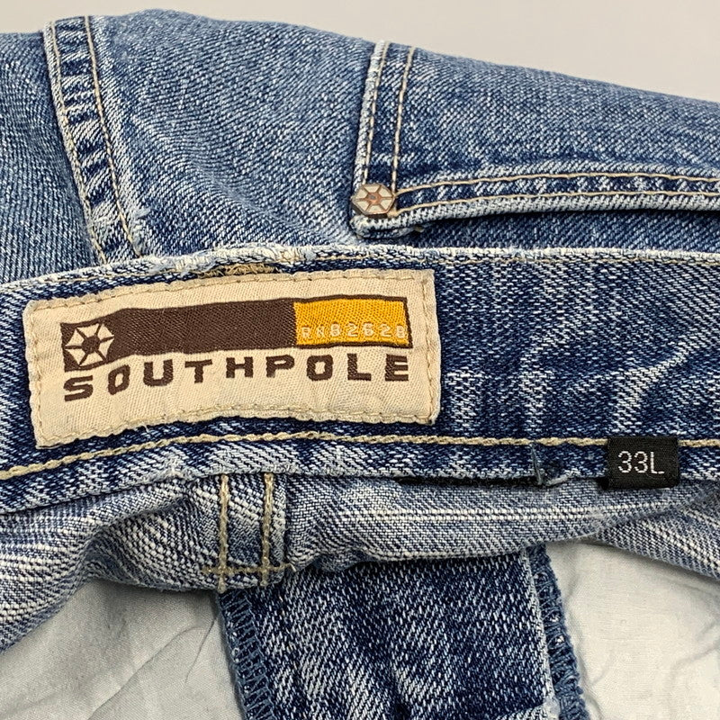 【中古品】【メンズ】 SOUTHPOLE サウスポール BUGGY DENIM PANTS バギーデニムパンツ 刺繍 ツギハギステッチ ジーンズ 157-260608-as-09-izu サイズ：33L カラー：ライトインディゴ 万代Net店