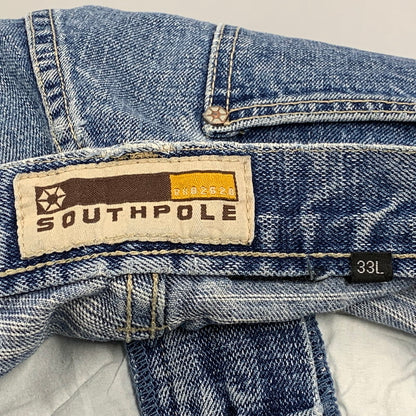 【中古品】【メンズ】 SOUTHPOLE サウスポール BUGGY DENIM PANTS バギーデニムパンツ 刺繍 ツギハギステッチ ジーンズ 157-260608-as-09-izu サイズ：33L カラー：ライトインディゴ 万代Net店