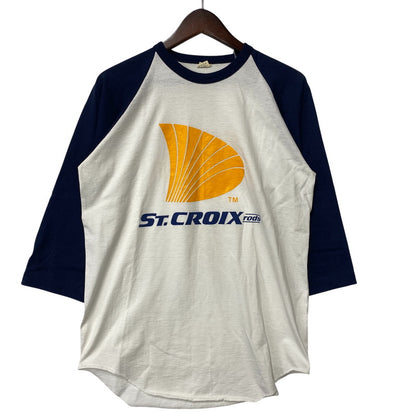 【中古品】【メンズ】 SCREEN STARS スクリーンスターズ 白タグ 80S USA製 企業ロゴ "ST.CROIX RODS" RAGLAN LS TEE ラグラン ロングスリーブ ティー トップス 七分丈 146-260624-cs-10-izu サイズ：L カラー：ホワイト×ネイビー 万代Net店