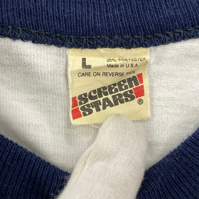 【中古品】【メンズ】 SCREEN STARS スクリーンスターズ 白タグ 80S USA製 企業ロゴ "ST.CROIX RODS" RAGLAN LS TEE ラグラン ロングスリーブ ティー トップス 七分丈 146-260624-cs-10-izu サイズ：L カラー：ホワイト×ネイビー 万代Net店
