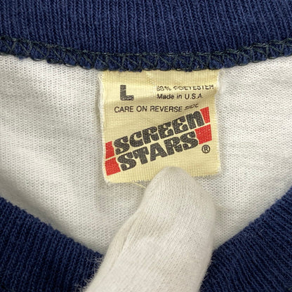 【中古品】【メンズ】 SCREEN STARS スクリーンスターズ 白タグ 80S USA製 企業ロゴ "ST.CROIX RODS" RAGLAN LS TEE ラグラン ロングスリーブ ティー トップス 七分丈 146-260624-cs-10-izu サイズ：L カラー：ホワイト×ネイビー 万代Net店
