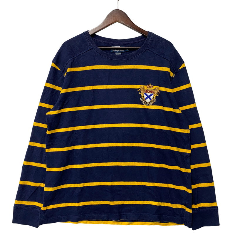 【中古品】【メンズ】 POLO BY RALPH LAUREN ポロバイラルフローレン 90S エンブレム刺繍 BORDER SWEAT SHIRT ボーダー スウェット シャツ トップス 長袖 146-260624-cs-11-izu サイズ：L カラー：ネイビー×イエロー 万代Net店