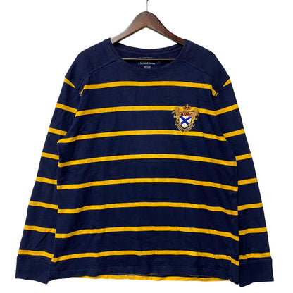 【中古品】【メンズ】 POLO BY RALPH LAUREN ポロバイラルフローレン 90S エンブレム刺繍 BORDER SWEAT SHIRT ボーダー スウェット シャツ トップス 長袖 146-260624-cs-11-izu サイズ：L カラー：ネイビー×イエロー 万代Net店