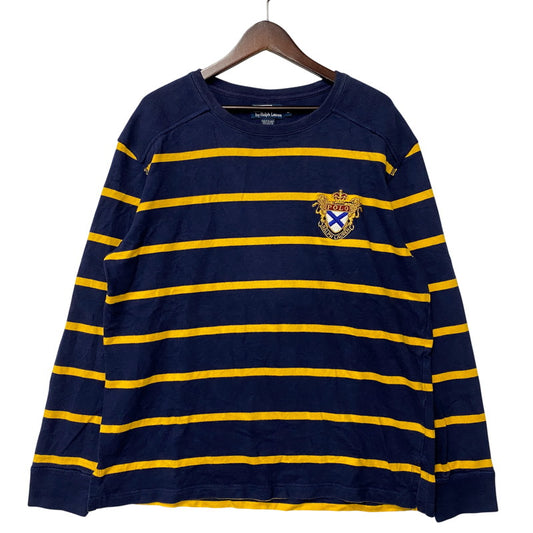 【中古品】【メンズ】 POLO BY RALPH LAUREN ポロバイラルフローレン 90S エンブレム刺繍 BORDER SWEAT SHIRT ボーダー スウェット シャツ トップス 長袖 146-260624-cs-11-izu サイズ：L カラー：ネイビー×イエロー 万代Net店