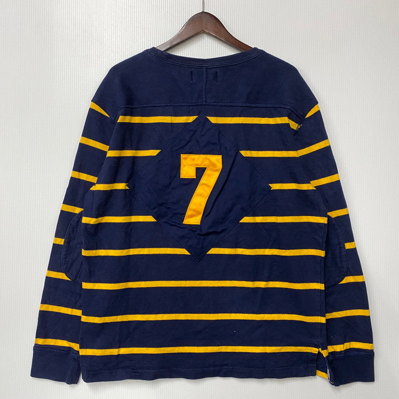 【中古品】【メンズ】 POLO BY RALPH LAUREN ポロバイラルフローレン 90S エンブレム刺繍 BORDER SWEAT SHIRT ボーダー スウェット シャツ トップス 長袖 146-260624-cs-11-izu サイズ：L カラー：ネイビー×イエロー 万代Net店