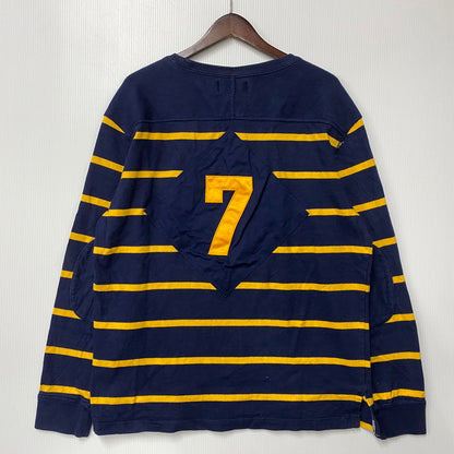 【中古品】【メンズ】 POLO BY RALPH LAUREN ポロバイラルフローレン 90S エンブレム刺繍 BORDER SWEAT SHIRT ボーダー スウェット シャツ トップス 長袖 146-260624-cs-11-izu サイズ：L カラー：ネイビー×イエロー 万代Net店