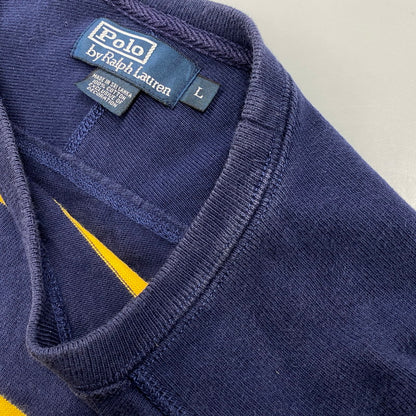 【中古品】【メンズ】 POLO BY RALPH LAUREN ポロバイラルフローレン 90S エンブレム刺繍 BORDER SWEAT SHIRT ボーダー スウェット シャツ トップス 長袖 146-260624-cs-11-izu サイズ：L カラー：ネイビー×イエロー 万代Net店