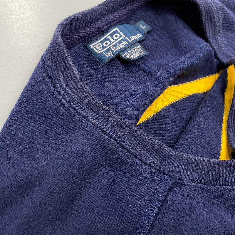 【中古品】【メンズ】 POLO BY RALPH LAUREN ポロバイラルフローレン 90S エンブレム刺繍 BORDER SWEAT SHIRT ボーダー スウェット シャツ トップス 長袖 146-260624-cs-11-izu サイズ：L カラー：ネイビー×イエロー 万代Net店