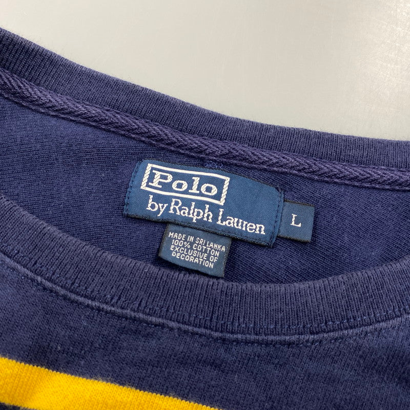 【中古品】【メンズ】 POLO BY RALPH LAUREN ポロバイラルフローレン 90S エンブレム刺繍 BORDER SWEAT SHIRT ボーダー スウェット シャツ トップス 長袖 146-260624-cs-11-izu サイズ：L カラー：ネイビー×イエロー 万代Net店