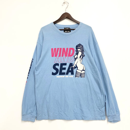 【中古品】【メンズ】 HYSTERIC GLAMOUR ヒステリックグラマー × WIND AND SEA ウィンダンシー 02203CL14 20AW GRAPHIC L S TEE グラフィック ロングスリーブ Tシャツ トップス 長袖 140-260612-ya-04-izu サイズ：L カラー：ライトブルー 万代Net店