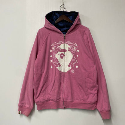 【中古品】【メンズ】 BAPE BY A BATHING APE ベイプ バイ アベイシングエイプ MILO BAPE REVERSIBLE ZIP HOODIE マイロ ベイプ リバーシブル ジップ フーディー トップス 長袖 142-260613-cs-03-izu サイズ：不明 カラー：ネイビー系/ピンク 万代Net店