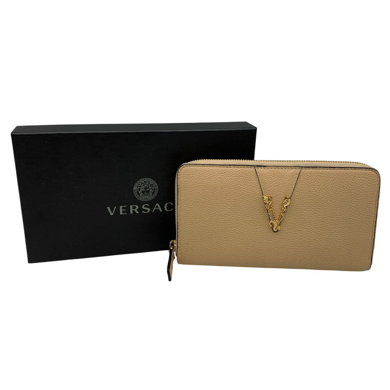 【中古品】【メンズ/レディース】 VERSACE ヴェルサーチ VIRTUS ROUND ZIP WALLET ヴィルトゥス ラウンドジップ ウォレット 長財布 181-260614-as-18-izu カラー：ベージュ 万代Net店