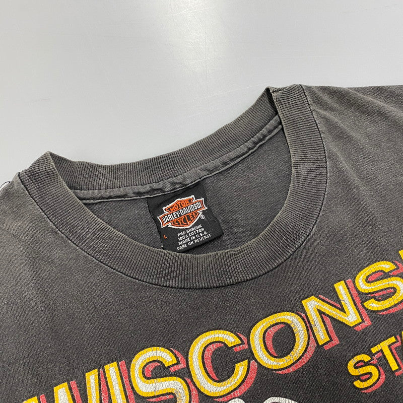 【中古品】【メンズ】 HARLEY-DAVIDSON ハーレーダビッドソン R.K.STRATMAN 両シングル USA製 PRINT SS TEE プリント ショートスリーブ ティー トップス 半袖 146-260615-cs-10-izu サイズ：L カラー：ブラック 万代Net店
