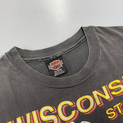 【中古品】【メンズ】 HARLEY-DAVIDSON ハーレーダビッドソン R.K.STRATMAN 両シングル USA製 PRINT SS TEE プリント ショートスリーブ ティー トップス 半袖 146-260615-cs-10-izu サイズ：L カラー：ブラック 万代Net店