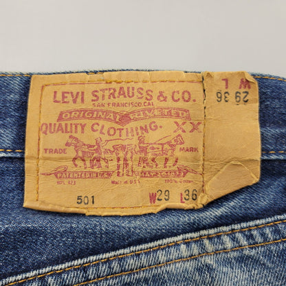 【中古品】【メンズ】 Levi's リーバイス DAMAGE DENIM PANTS ダメージデニムパンツ 刻印555 USA製 ジーンズ 157-260617-as-06-izu サイズ：29×36 カラー：インディゴ 万代Net店