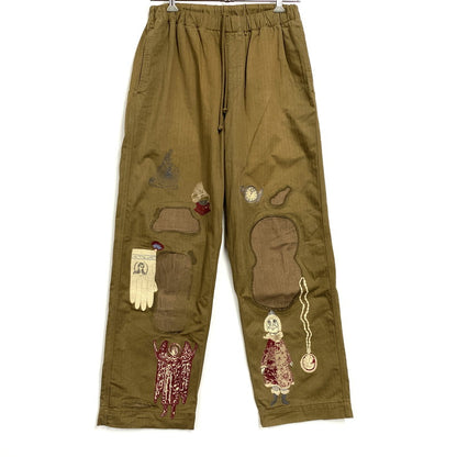 【中古品】【メンズ】 SAMUEL ZELIG サミュエルゼリグ アップリケ ワイドパンツ ボトムス 152-260617-kh-08-izu サイズ：L カラー：カーキ 万代Net店