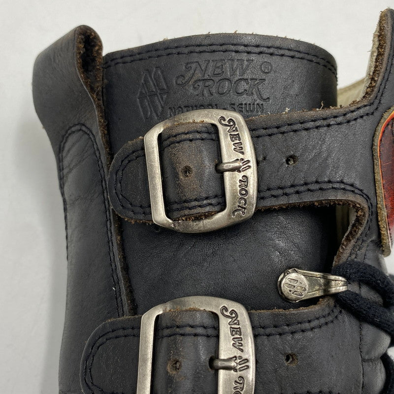 【現状渡し品】【メンズ】 NEW ROCK ニューロック SKULL FIRE PATTERN LEATHER BOOTS スカル ファイヤー パターン レザー ブーツ 靴 164-260616-as-02-izu サイズ：40 カラー：ブラック×レッド 万代Net店