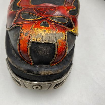 【現状渡し品】【メンズ】 NEW ROCK ニューロック SKULL FIRE PATTERN LEATHER BOOTS スカル ファイヤー パターン レザー ブーツ 靴 164-260616-as-02-izu サイズ：40 カラー：ブラック×レッド 万代Net店