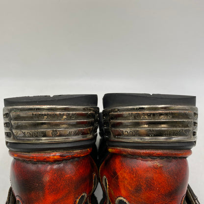 【現状渡し品】【メンズ】 NEW ROCK ニューロック SKULL FIRE PATTERN LEATHER BOOTS スカル ファイヤー パターン レザー ブーツ 靴 164-260616-as-02-izu サイズ：40 カラー：ブラック×レッド 万代Net店