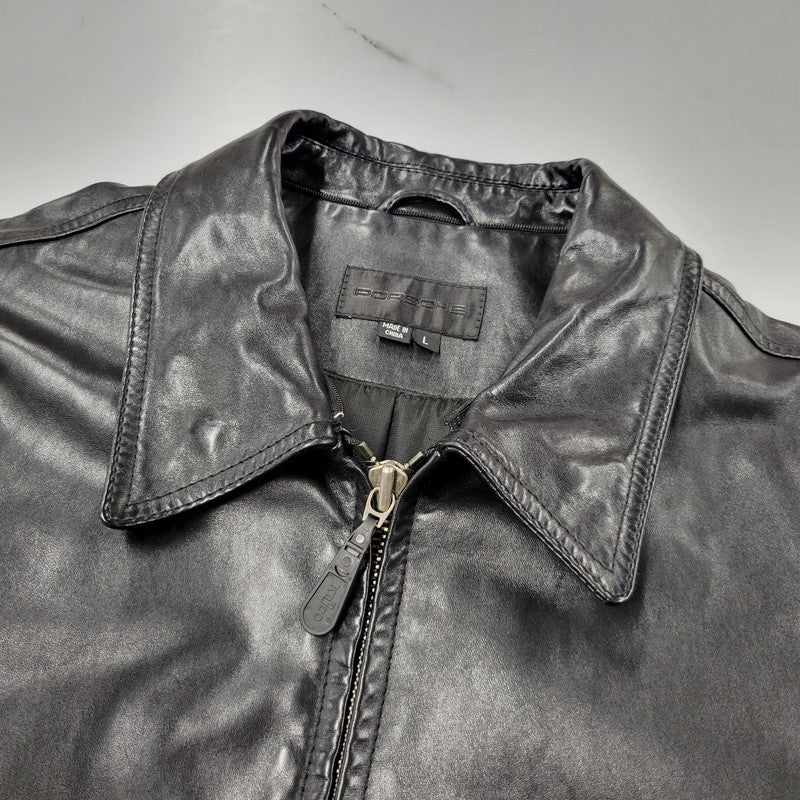【中古品】【メンズ】 PORSCHE ポルシェ LEATHER JACKET レザージャケット アウター 146-260617-as-01-izu サイズ：L カラー：ブラック 万代Net店