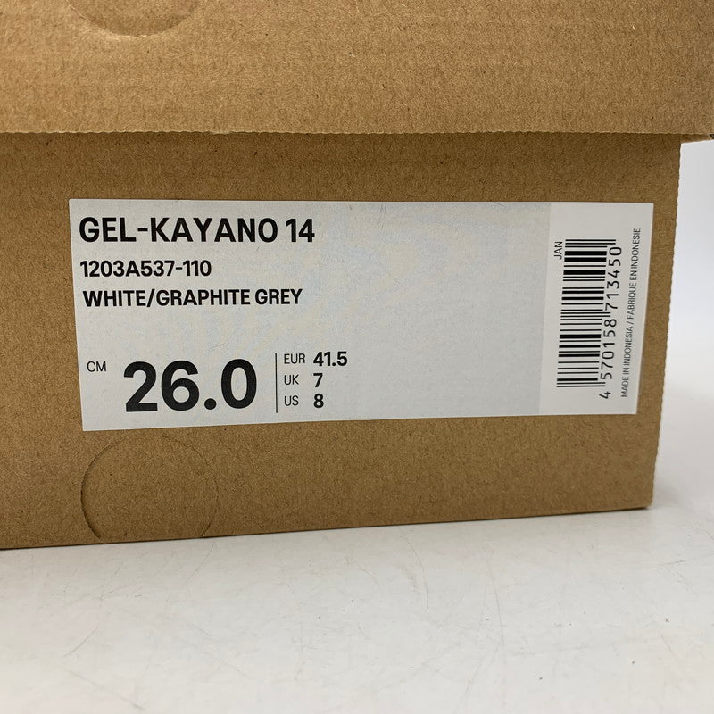【中古品】【メンズ/レディース】 asics アシックス GEL-KAYANO 14 1203A537-110 ゲルカヤノ14 スニーカー シューズ 靴 162-260628-as-13-izu サイズ：26cm カラー：WHITE/GRAPHITE GREY 万代Net店