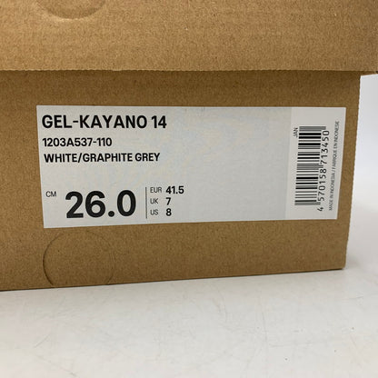 【中古品】【メンズ/レディース】 asics アシックス GEL-KAYANO 14 1203A537-110 ゲルカヤノ14 スニーカー シューズ 靴 162-260628-as-13-izu サイズ：26cm カラー：WHITE/GRAPHITE GREY 万代Net店