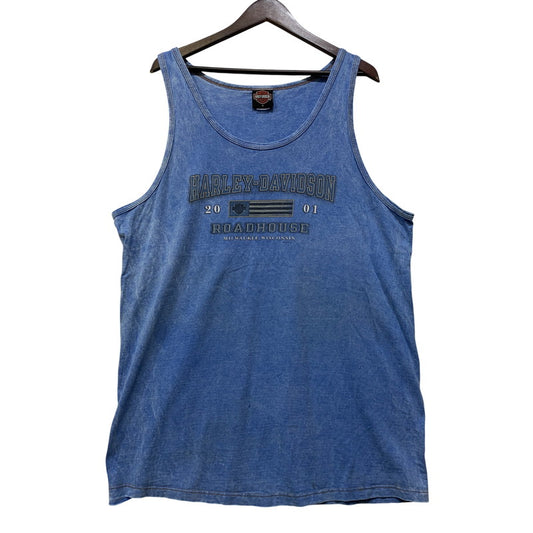 【中古品】【メンズ】 HARLEY-DAVIDSON ハーレーダビッドソン c2001 ROADHOUSE TANK TOP ロードハウス タンクトップ トップス 146-260730-cs-19-izu サイズ：L カラー：ブルー 万代Net店