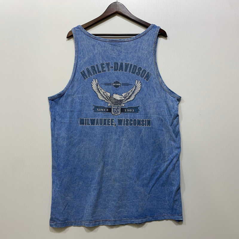 【中古品】【メンズ】 HARLEY-DAVIDSON ハーレーダビッドソン c2001 ROADHOUSE TANK TOP ロードハウス タンクトップ トップス 146-260730-cs-19-izu サイズ：L カラー：ブルー 万代Net店