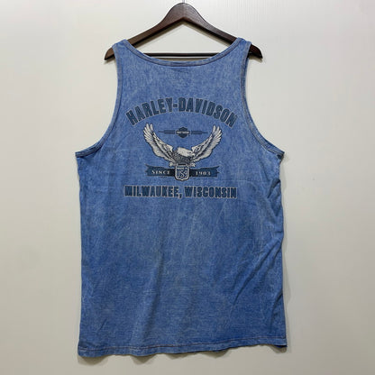 【中古品】【メンズ】 HARLEY-DAVIDSON ハーレーダビッドソン c2001 ROADHOUSE TANK TOP ロードハウス タンクトップ トップス 146-260730-cs-19-izu サイズ：L カラー：ブルー 万代Net店