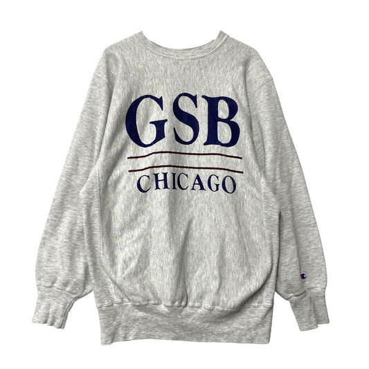 【中古品】【メンズ】 CHAMPION チャンピオン USA製 染み込みプリント 刺繍タグ 90S GSB REVERSE WEAVE SWEATSHIRT リバースウィーブ スウェットシャツ トップス 長袖 146-260623-ya-07-izu サイズ：XXL カラー：アッシュグレー 万代Net店