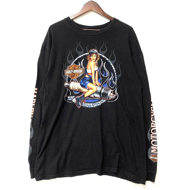 【中古品】【メンズ】 HARLEY-DAVIDSON ハーレーダビッドソン PIN-UP GIRL ピンナップガール LS TEE ロングスリーブ Tシャツ トップス 長袖 146-260623-ya-03-izu サイズ：XL カラー：ブラック 万代Net店
