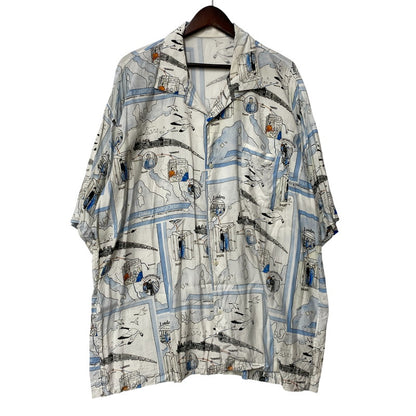 【中古品】【メンズ】 PORTER CLASSIC ポータークラシック ALOHA SHIRT TRAIN アロハシャツ トレイン オリエント急行 トップス 半袖 140-260623-ya-01-izu サイズ：XL カラー：ホワイト系 万代Net店