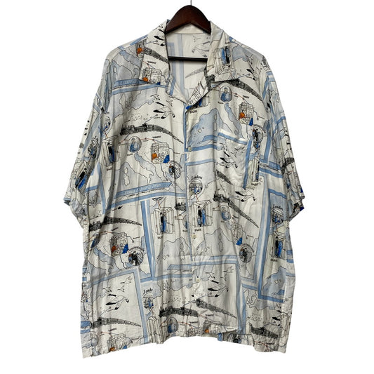 【中古品】【メンズ】 PORTER CLASSIC ポータークラシック ALOHA SHIRT TRAIN アロハシャツ トレイン オリエント急行 トップス 半袖 140-260623-ya-01-izu サイズ：XL カラー：ホワイト系 万代Net店