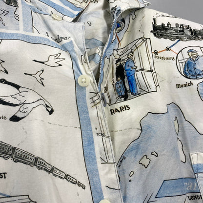 【中古品】【メンズ】 PORTER CLASSIC ポータークラシック ALOHA SHIRT TRAIN アロハシャツ トレイン オリエント急行 トップス 半袖 140-260623-ya-01-izu サイズ：XL カラー：ホワイト系 万代Net店
