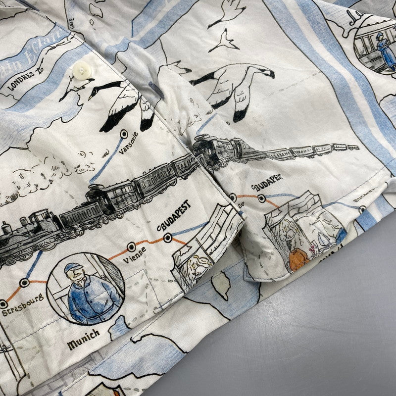 【中古品】【メンズ】 PORTER CLASSIC ポータークラシック ALOHA SHIRT TRAIN アロハシャツ トレイン オリエント急行 トップス 半袖 140-260623-ya-01-izu サイズ：XL カラー：ホワイト系 万代Net店