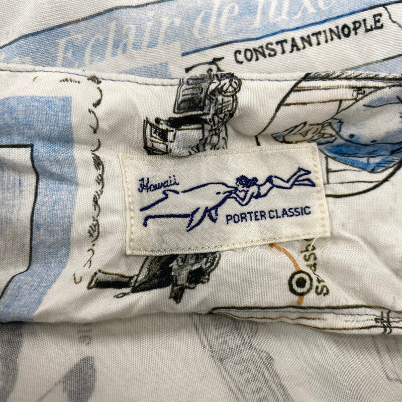 【中古品】【メンズ】 PORTER CLASSIC ポータークラシック ALOHA SHIRT TRAIN アロハシャツ トレイン オリエント急行 トップス 半袖 140-260623-ya-01-izu サイズ：XL カラー：ホワイト系 万代Net店