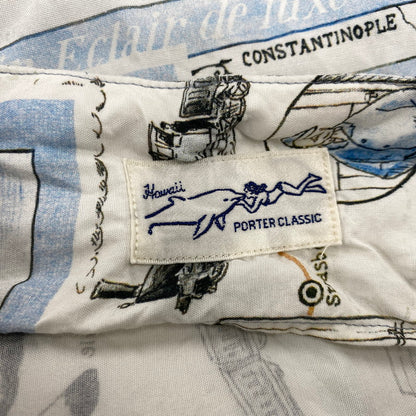 【中古品】【メンズ】 PORTER CLASSIC ポータークラシック ALOHA SHIRT TRAIN アロハシャツ トレイン オリエント急行 トップス 半袖 140-260623-ya-01-izu サイズ：XL カラー：ホワイト系 万代Net店