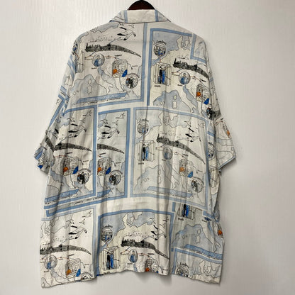 【中古品】【メンズ】 PORTER CLASSIC ポータークラシック ALOHA SHIRT TRAIN アロハシャツ トレイン オリエント急行 トップス 半袖 140-260623-ya-01-izu サイズ：XL カラー：ホワイト系 万代Net店