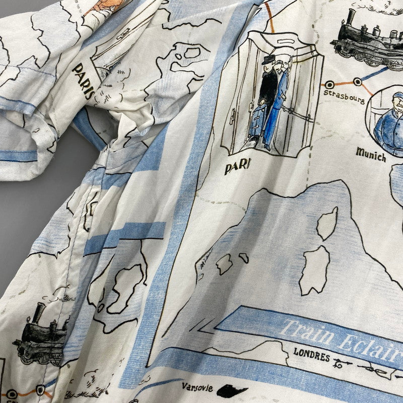 【中古品】【メンズ】 PORTER CLASSIC ポータークラシック ALOHA SHIRT TRAIN アロハシャツ トレイン オリエント急行 トップス 半袖 140-260623-ya-01-izu サイズ：XL カラー：ホワイト系 万代Net店
