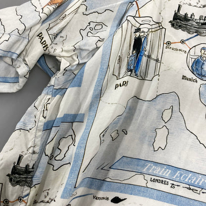 【中古品】【メンズ】 PORTER CLASSIC ポータークラシック ALOHA SHIRT TRAIN アロハシャツ トレイン オリエント急行 トップス 半袖 140-260623-ya-01-izu サイズ：XL カラー：ホワイト系 万代Net店